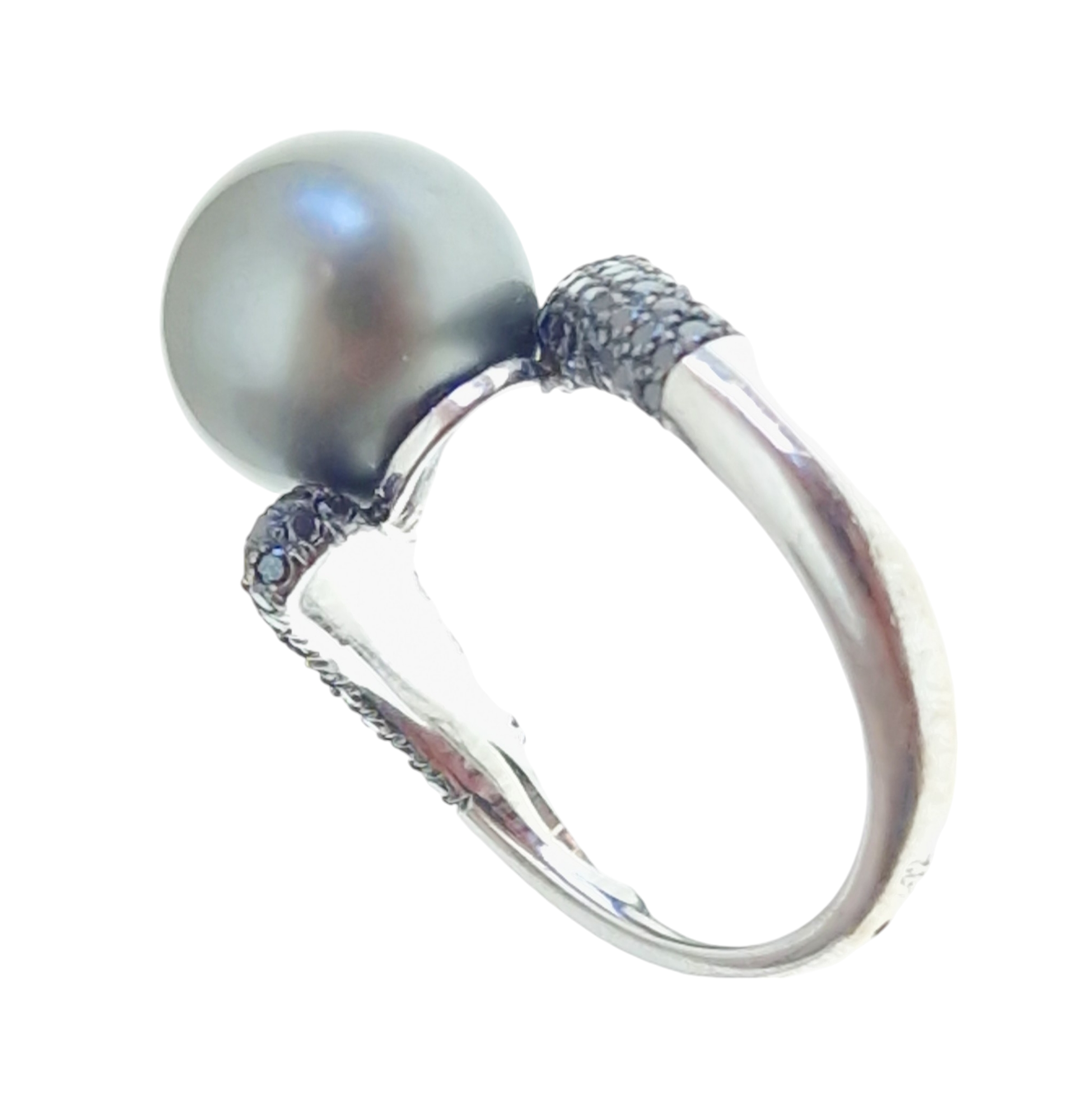 Anillo oro Blanco con diamantes negros y perla NEGRA - Imagen 4