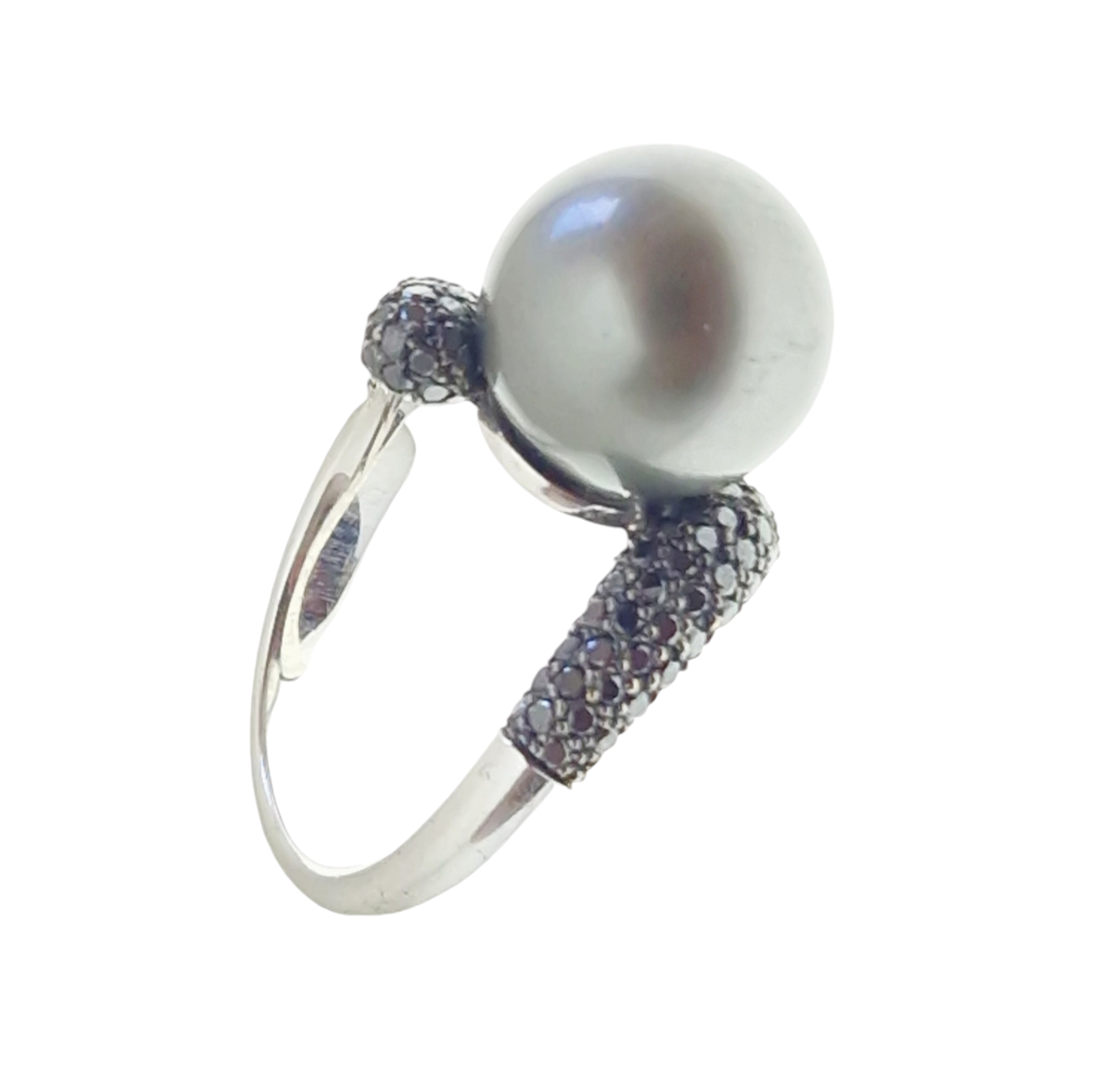 Anillo oro Blanco con diamantes negros y perla NEGRA - Imagen 2