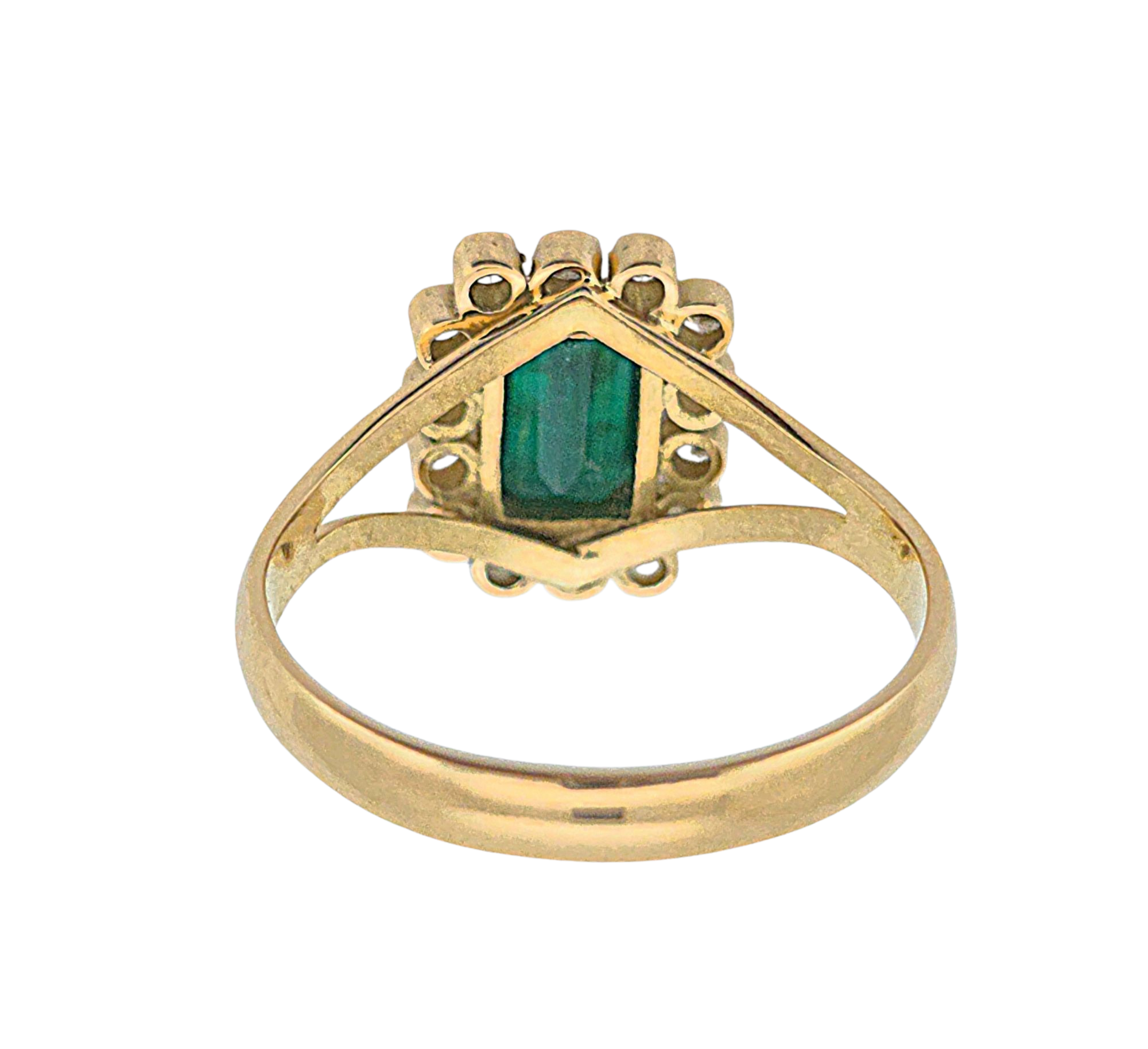 Anillo de oro amarillo 18K con Esmeralda rectangular y 14 diamantes - Imagen 2