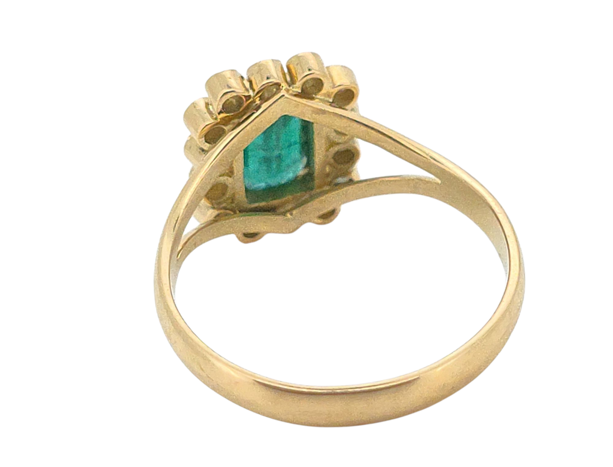 Anillo de oro amarillo 18K con Esmeralda rectangular y 14 diamantes - Imagen 3